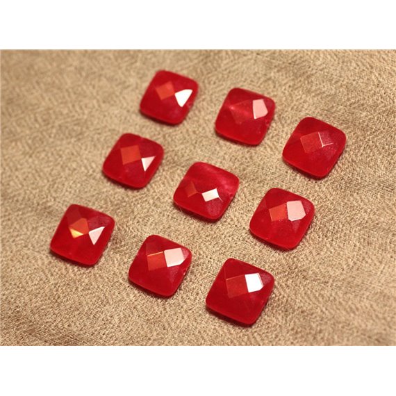 2pc - Perles de Pierre - Jade Carrés Facettés 14mm Rouge -  4558550028013 