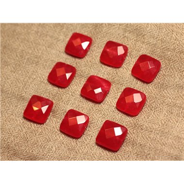 2pc - Perles de Pierre - Jade Carrés Facettés 14mm Rouge Cerise - 4558550028013