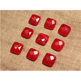 2pc - Cuentas de piedra - Jade cuadrado facetado 14 mm Rojo - 4558550028013 