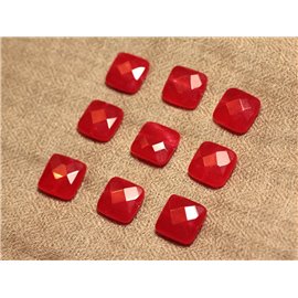 2pc - Perles de Pierre - Jade Carrés Facettés 14mm Rouge Cerise - 4558550028013