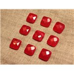 2pc - Perles de Pierre - Jade Carrés Facettés 14mm Rouge -  4558550028013 