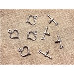 20pc - Fermoirs T Toggle Métal Argenté Qualité Coeurs 18x16mm   4558550028273