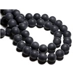 20pc - Perles de Pierre - Onyx Noir Mat Sablé Boules 4mm   4558550028334