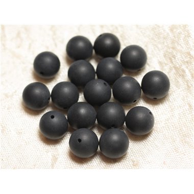 10pc - Perles de Pierre - Onyx Noir Mat Sablé Boules 10mm   4558550028396