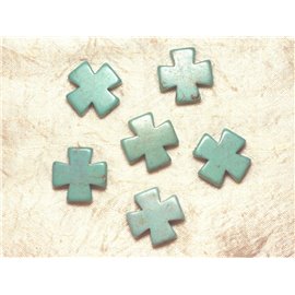 2pc - Synthetic Turquoise Beads - 25mm Cross Turquoise Blue 4558550028464 