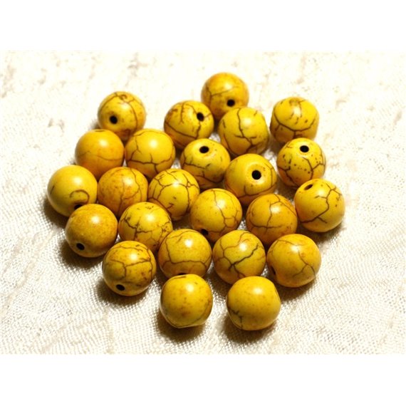 10pc - Perles Turquoise Synthèse Boules 10mm Jaune   4558550028488