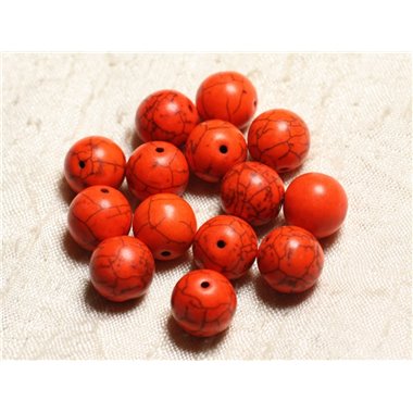 10pc - Perles Turquoise Synthèse Boules 12mm Orange   4558550028570