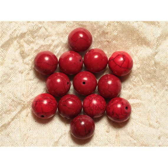 4pc - Perles Turquoise Synthèse Boules 14mm Rouge   4558550028587