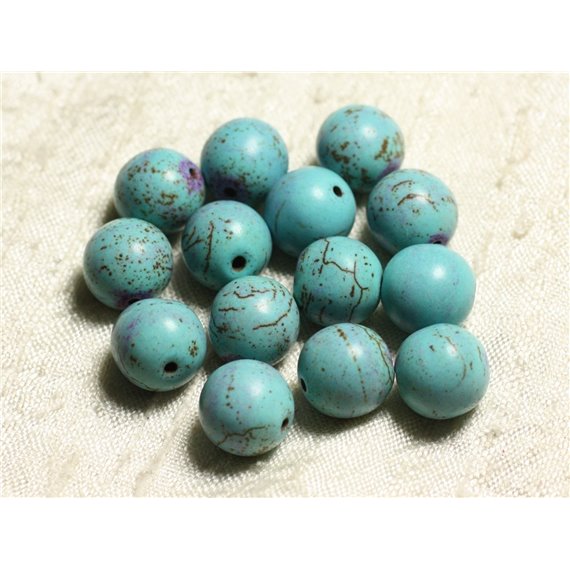 10pc - Perles Turquoise Synthèse Boules 12mm Bleu Turquoise   4558550028747