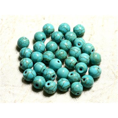 25pc - Perles Turquoise Synthèse Boules 8mm Bleu Turquoise   4558550028754