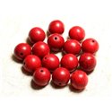 10pc - Perles Turquoise Synthèse Boules 12mm Rouge   4558550028792