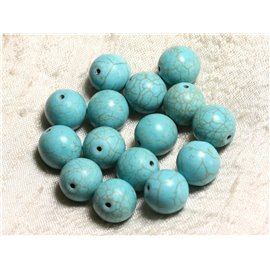 4pc - Perles Turquoise Synthèse Boules 14mm Bleu Turquoise   4558550028815