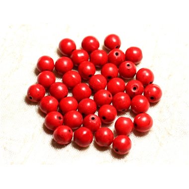20pc - Perles Turquoise Synthèse Boules 8mm Rouge   4558550028853