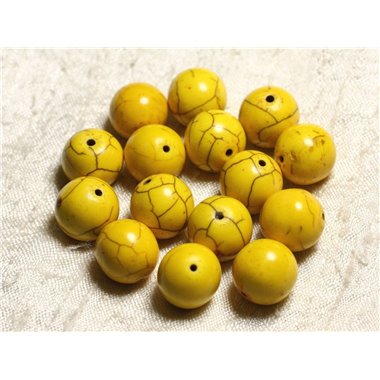 4pc - Perles Turquoise Synthèse Boules 14mm Jaune   4558550028860