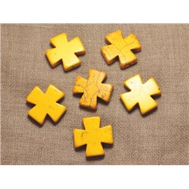 2pc - Synthetic Turquoise Beads - 25mm Yellow Cross 4558550028891 