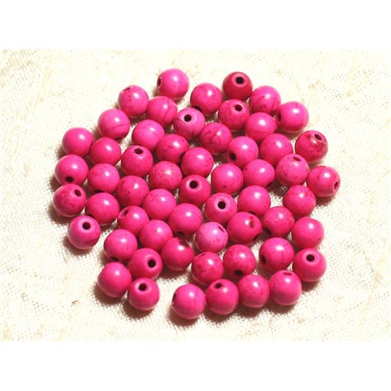 40pc - Perles Turquoise Synthèse Boules 6mm Rose   4558550028938