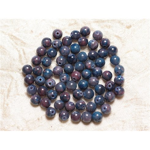 20pc - Perles de Pierre - Jade Bleu et Prune Boules 6mm -  4558550029201 