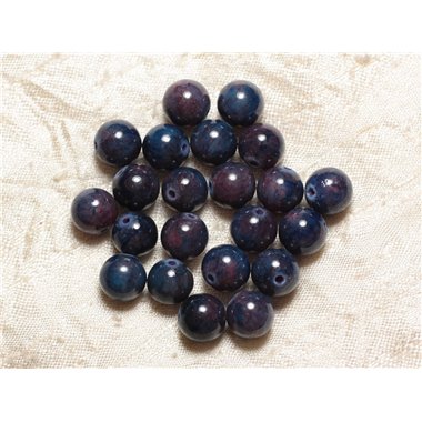 10pc - Perles de Pierre - Jade Bleu et Violet Boules 10mm  4558550029218