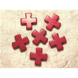 2pc - Synthetic Turquoise Beads Cross 30mm Red 4558550029249