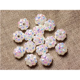 10pc - Resina Shamballas Beads 10x8mm Blanco y Multicolor 4558550029256