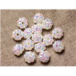 10pc - Perles Shamballas Résine 10x8mm Blanc et Multicolore   4558550029256