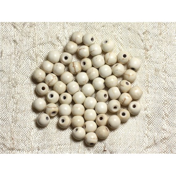 40pc - Perles Turquoise Synthèse Boules 6mm Blanc crème   4558550029263 