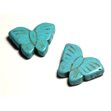 2pc - Perle Turquoise Synthèse Papillons 26mm Bleu Turquoise   4558550029324