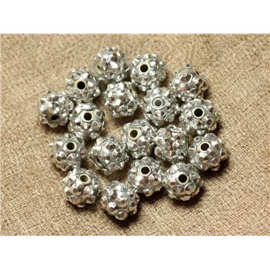 10pc - Perles Shamballas Résine 10x8mm Gris Argenté   4558550029331