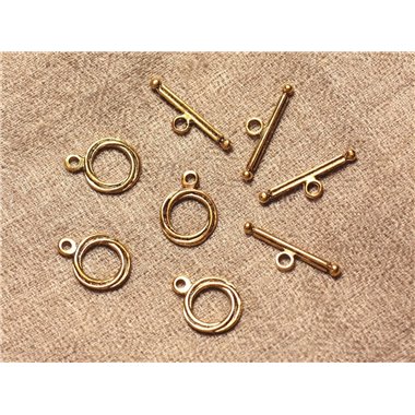 30pc - Fermoirs Toggle T Métal Doré Rond 17x13mm  4558550029409