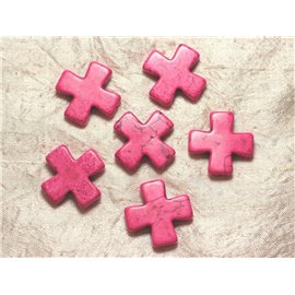 2pc - Synthetic Turquoise Beads Cross 30mm Pink 4558550029423