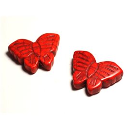 2pc - Synthetic Turquoise Beads Butterflies 26mm Orange 4558550029447