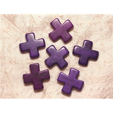 2pc - Perles Turquoise Synthèse Croix 30mm Violet  4558550029485