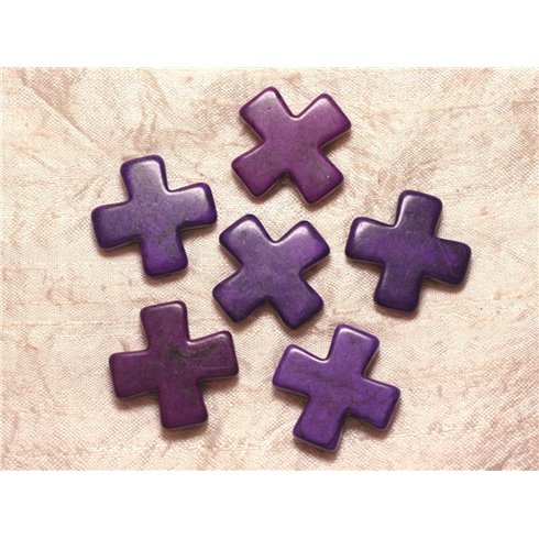 2pc - Perles Turquoise Synthèse Croix 30mm Violet  4558550029485