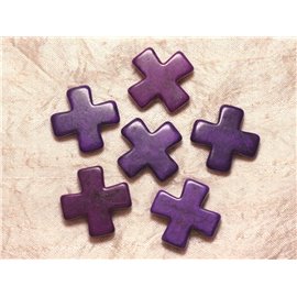 2pc - Synthetic Turquoise Beads Cross 30mm Purple 4558550029485