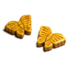 2pc - Synthetic Turquoise Beads Butterflies 26mm Yellow 4558550029492
