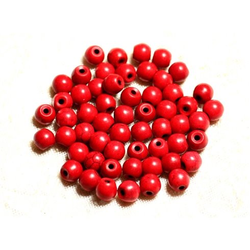 40pc - Perles Turquoise Synthèse Boules 6mm Rouge   4558550029508