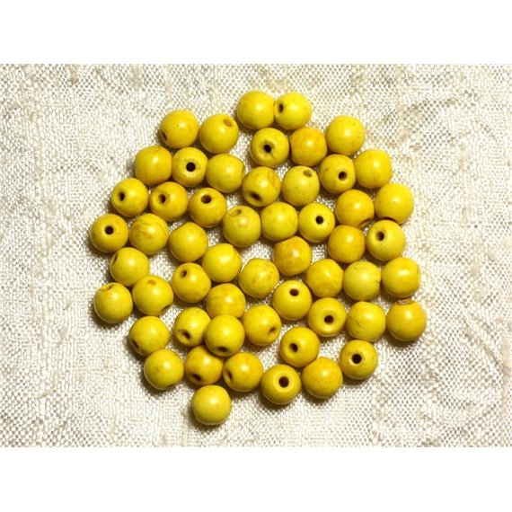 40pc - Perles Turquoise Synthèse Boules 6mm Jaune   4558550029539