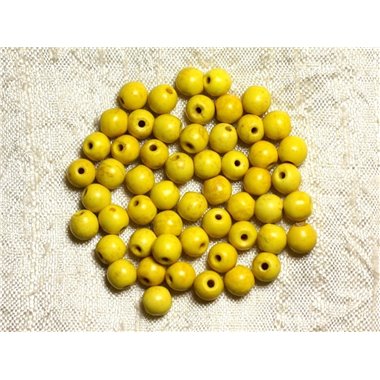 40pc - Perles Turquoise Synthèse Boules 6mm Jaune   4558550029539