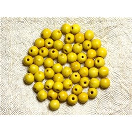 40pc - Synthetic Turquoise Beads 6mm Balls Yellow 4558550029539