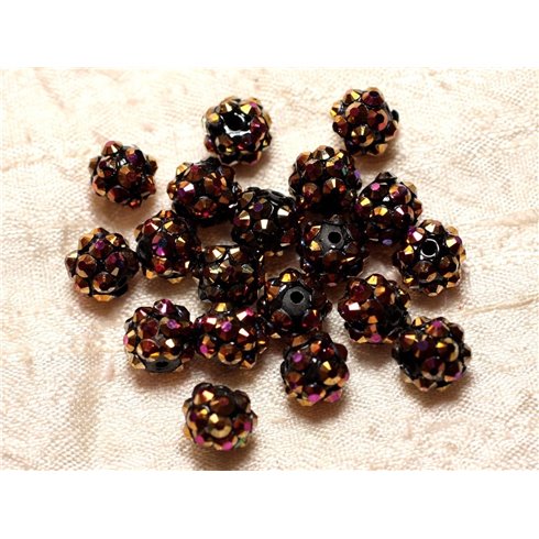 10pc - Perles Shamballas Résine 10x8mm Noir et Bronze et Rose   4558550029553