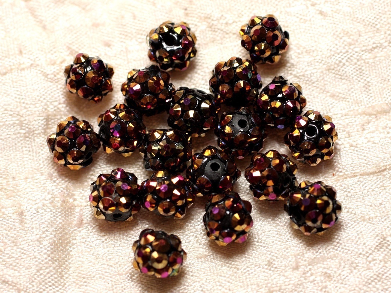 10pc - Perles Shamballas Résine 10x8mm Noir et Bronze et Rose   4558550029553