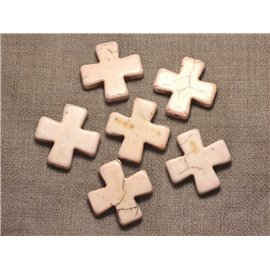 2pc - Synthetic Turquoise Beads Cross 30mm White 4558550029560