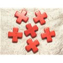 2pc - Perles Turquoise Synthèse Croix 30mm Orange  4558550029638