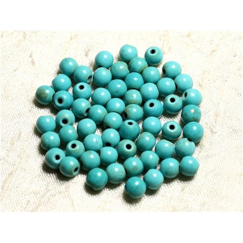 40pc - Perles Turquoise Synthèse Boules 6mm Bleu Turquoise   4558550029669