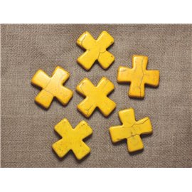 2pc - Synthetic Turquoise Beads Cross 30mm Yellow 4558550029683