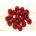 10pc - Perles Résine Shamballas 10x8mm Rouge   4558550029744