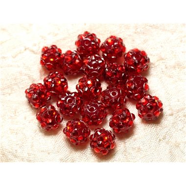 10pc - Perles Résine Shamballas 10x8mm Rouge   4558550029744