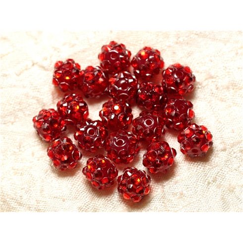 10pc - Perles Résine Shamballas 10x8mm Rouge   4558550029744