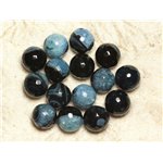 2pc - Perles Pierre - Agate Quartz Boules Facettées 14mm Noir Bleu Turquoise - 4558550029836