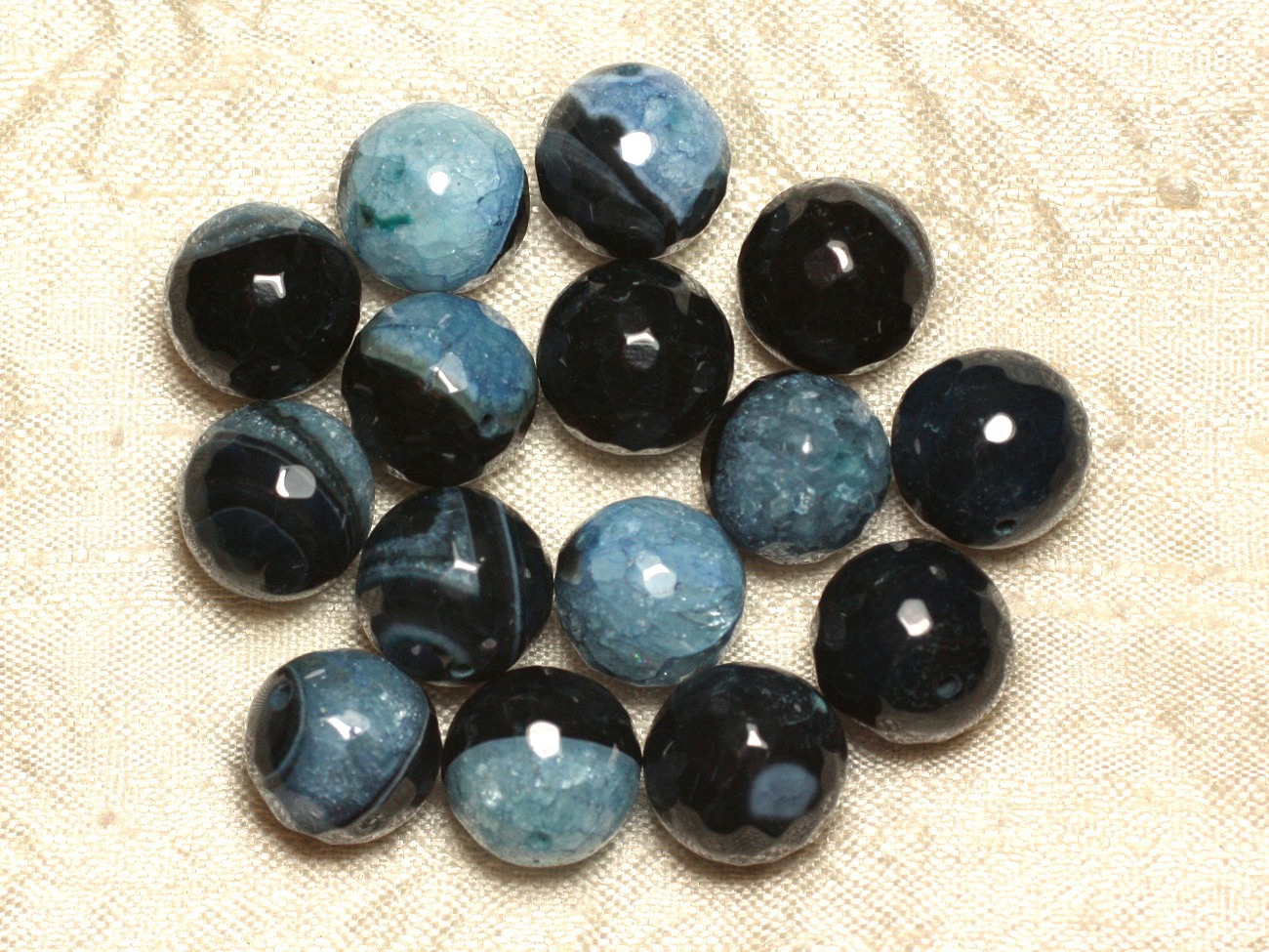 2pc - Perles Pierre - Agate Quartz Boules Facettées 14mm Noir Bleu Turquoise - 4558550029836